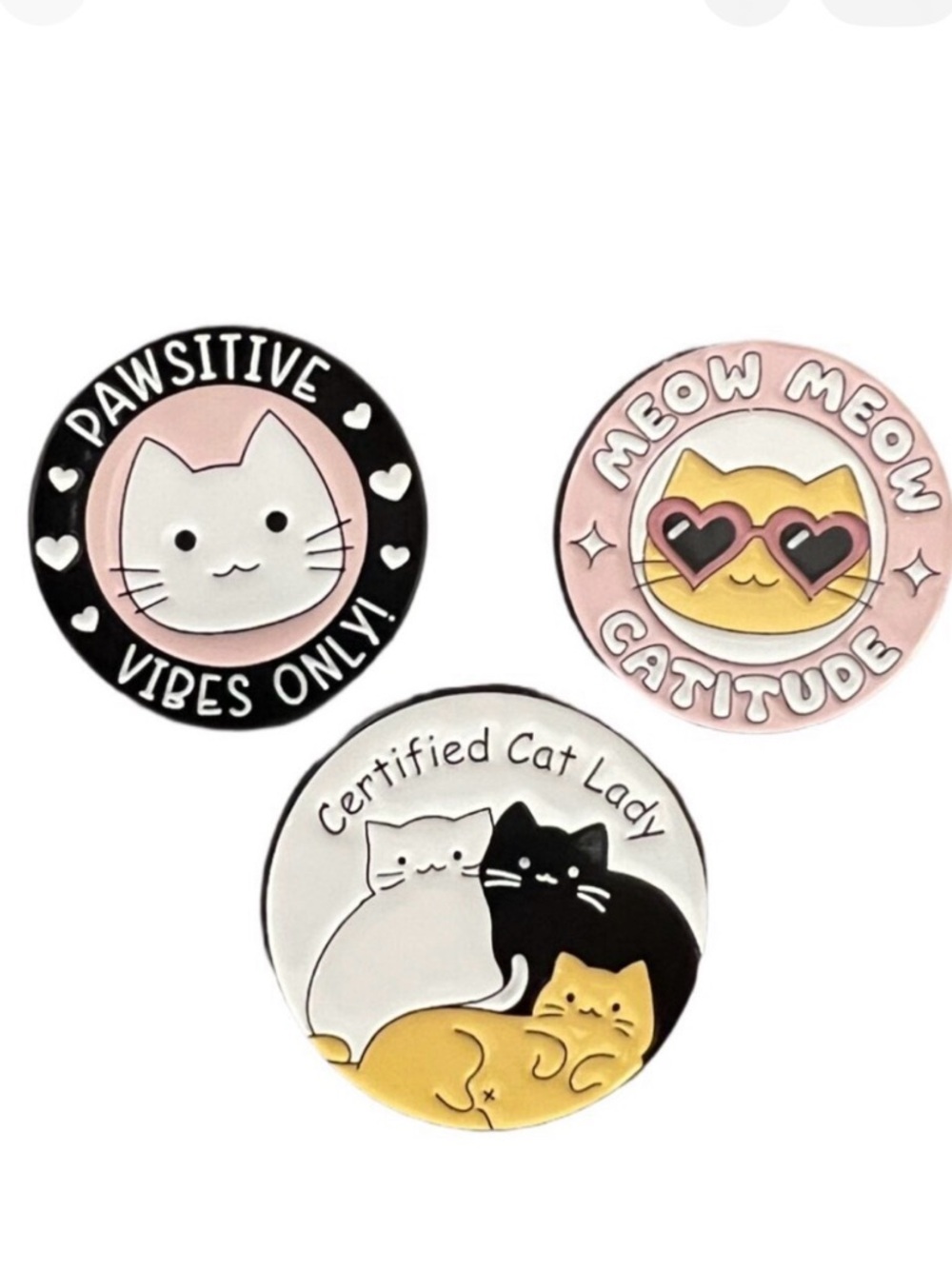 🧷BUNDLE OF 3 Enamel Pins - Cat-Themed Pins - "Certified Cat Lady" etc.